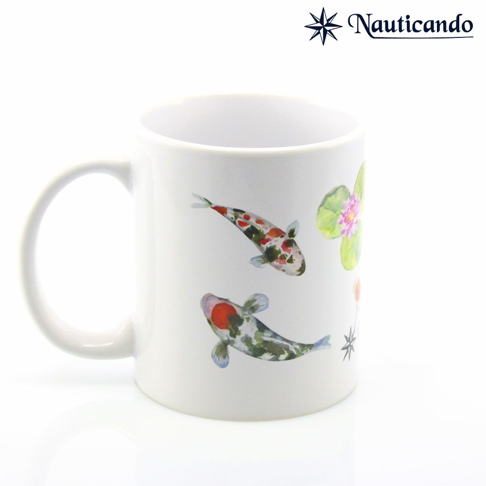 Tazza decorata con carpe koi e ninfee - immagine 3