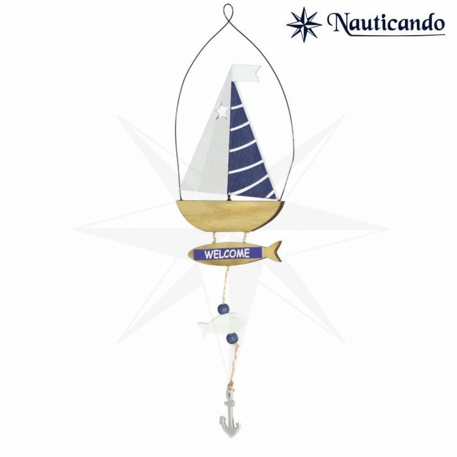 Decorazione da appendere con barca a vela e ancore